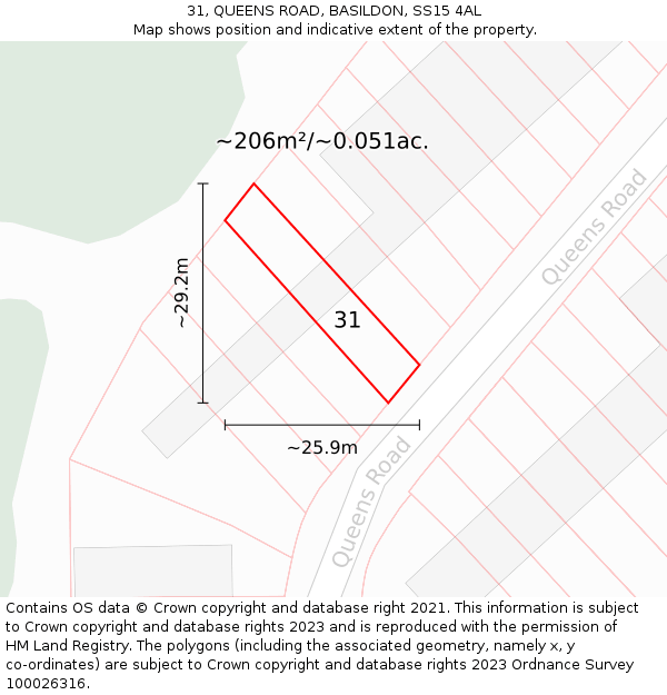 31, QUEENS ROAD, BASILDON, SS15 4AL: Plot and title map