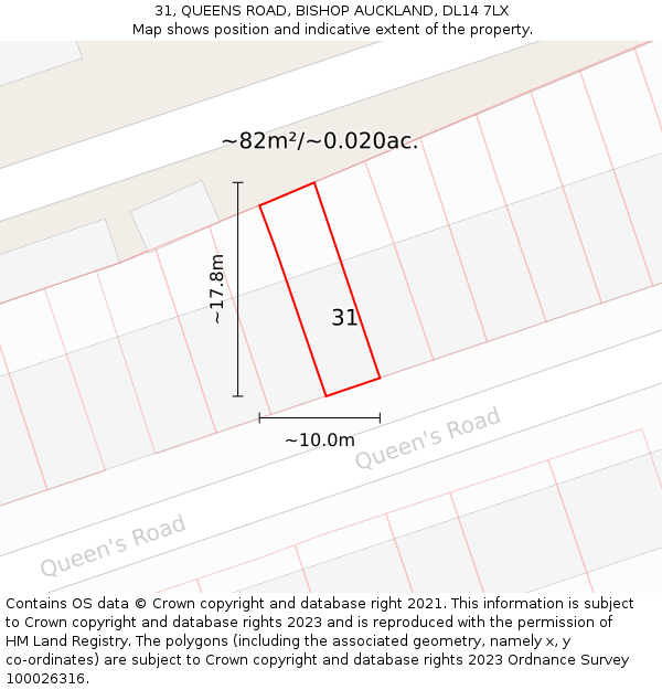 31, QUEENS ROAD, BISHOP AUCKLAND, DL14 7LX: Plot and title map