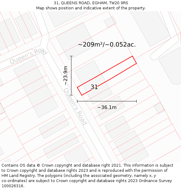 31, QUEENS ROAD, EGHAM, TW20 9RS: Plot and title map