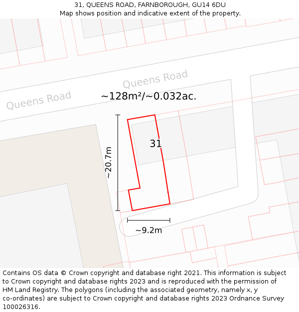 31, QUEENS ROAD, FARNBOROUGH, GU14 6DU: Plot and title map