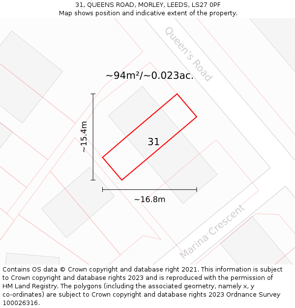 31, QUEENS ROAD, MORLEY, LEEDS, LS27 0PF: Plot and title map