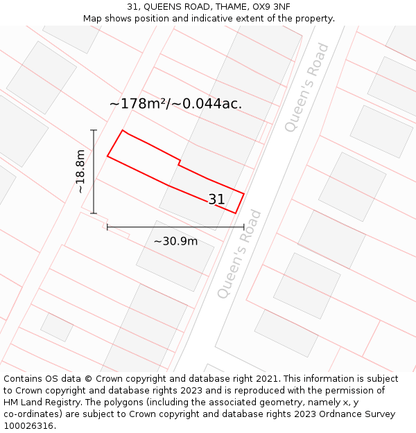 31, QUEENS ROAD, THAME, OX9 3NF: Plot and title map