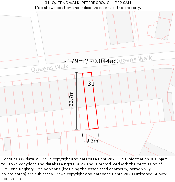 31, QUEENS WALK, PETERBOROUGH, PE2 9AN: Plot and title map