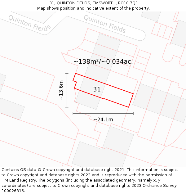 31, QUINTON FIELDS, EMSWORTH, PO10 7QF: Plot and title map