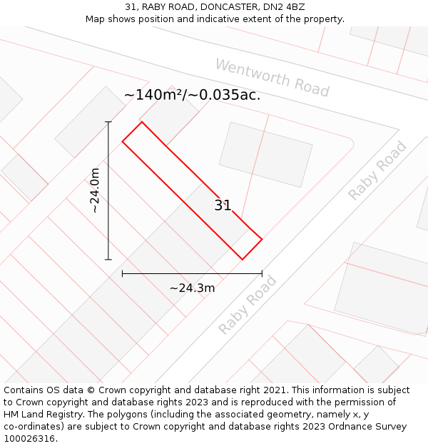 31, RABY ROAD, DONCASTER, DN2 4BZ: Plot and title map