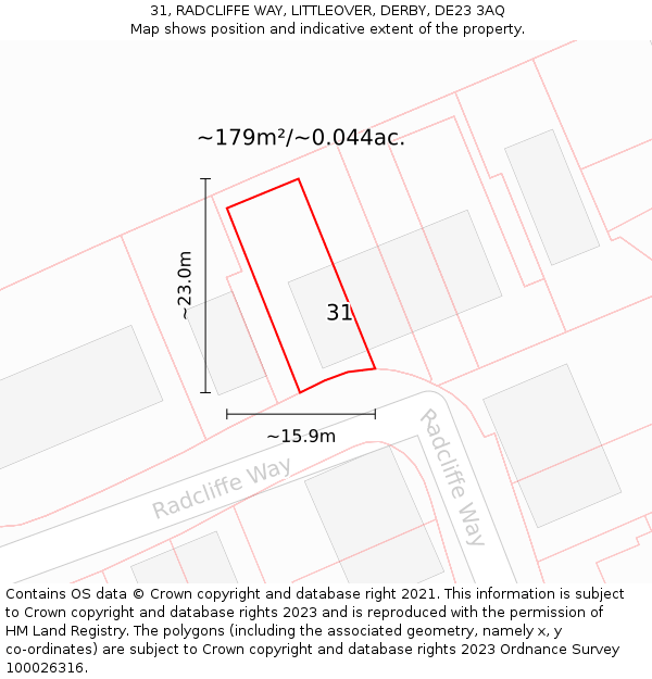 31, RADCLIFFE WAY, LITTLEOVER, DERBY, DE23 3AQ: Plot and title map