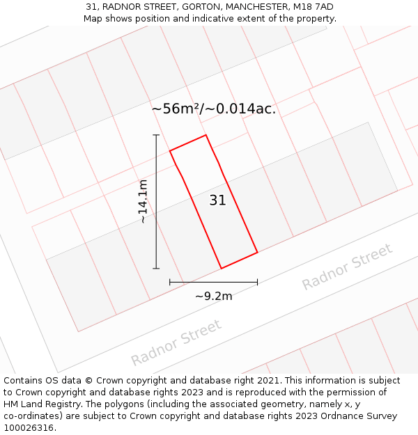 31, RADNOR STREET, GORTON, MANCHESTER, M18 7AD: Plot and title map