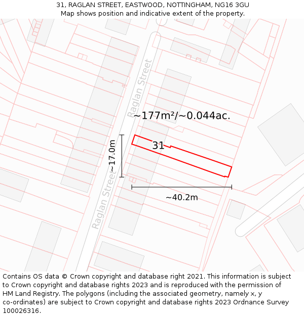 31, RAGLAN STREET, EASTWOOD, NOTTINGHAM, NG16 3GU: Plot and title map