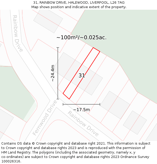 31, RAINBOW DRIVE, HALEWOOD, LIVERPOOL, L26 7AG: Plot and title map