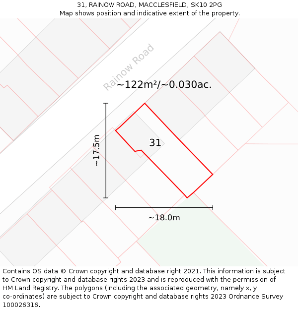 31, RAINOW ROAD, MACCLESFIELD, SK10 2PG: Plot and title map