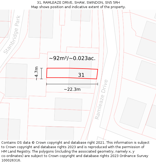 31, RAMLEAZE DRIVE, SHAW, SWINDON, SN5 5RH: Plot and title map