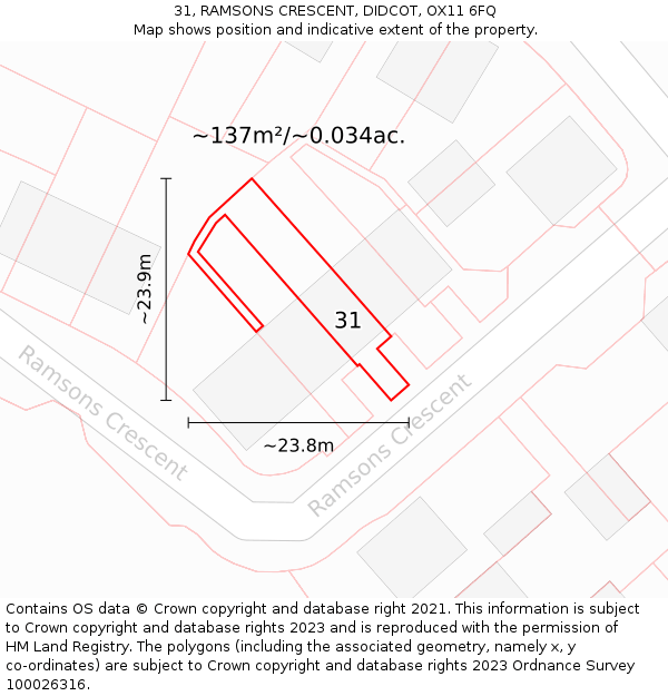 31, RAMSONS CRESCENT, DIDCOT, OX11 6FQ: Plot and title map