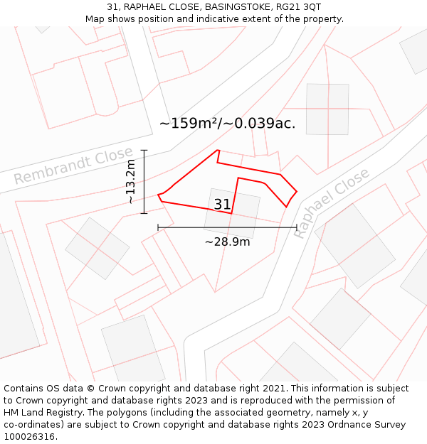 31, RAPHAEL CLOSE, BASINGSTOKE, RG21 3QT: Plot and title map