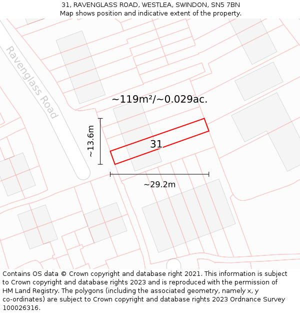 31, RAVENGLASS ROAD, WESTLEA, SWINDON, SN5 7BN: Plot and title map