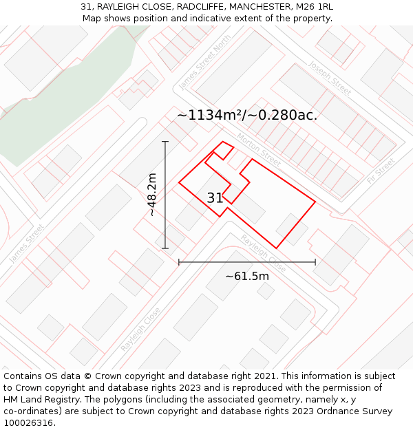 31, RAYLEIGH CLOSE, RADCLIFFE, MANCHESTER, M26 1RL: Plot and title map