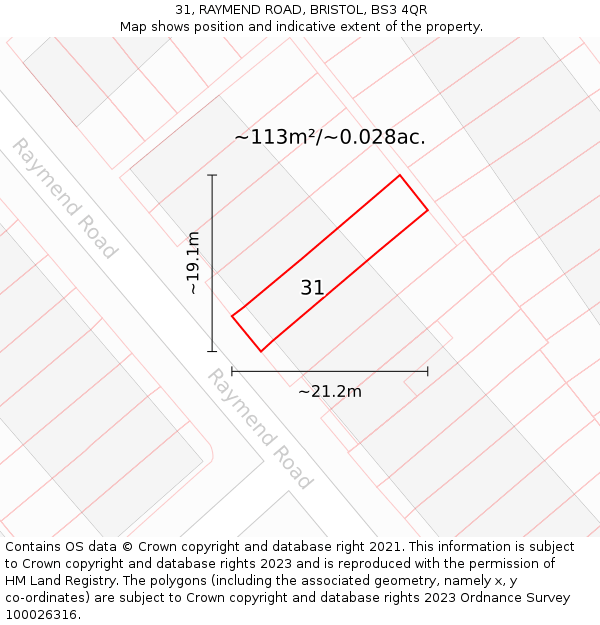 31, RAYMEND ROAD, BRISTOL, BS3 4QR: Plot and title map