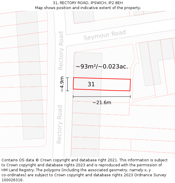 31, RECTORY ROAD, IPSWICH, IP2 8EH: Plot and title map