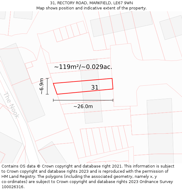 31, RECTORY ROAD, MARKFIELD, LE67 9WN: Plot and title map