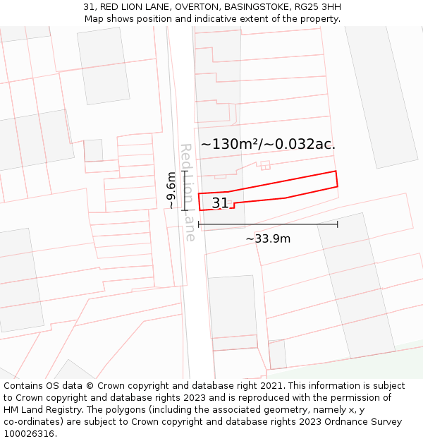 31, RED LION LANE, OVERTON, BASINGSTOKE, RG25 3HH: Plot and title map