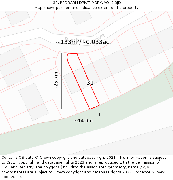 31, REDBARN DRIVE, YORK, YO10 3JD: Plot and title map