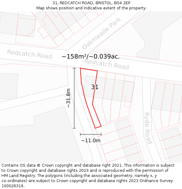 31, REDCATCH ROAD, BRISTOL, BS4 2EP: Plot and title map