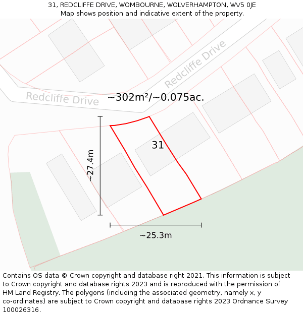 31, REDCLIFFE DRIVE, WOMBOURNE, WOLVERHAMPTON, WV5 0JE: Plot and title map