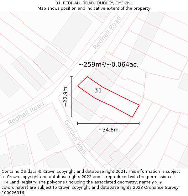 31, REDHALL ROAD, DUDLEY, DY3 2NU: Plot and title map