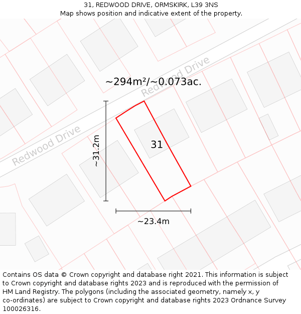31, REDWOOD DRIVE, ORMSKIRK, L39 3NS: Plot and title map