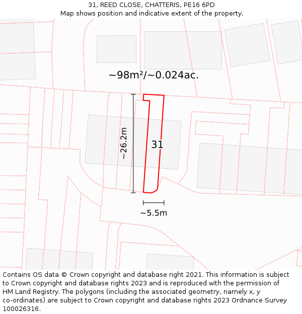 31, REED CLOSE, CHATTERIS, PE16 6PD: Plot and title map