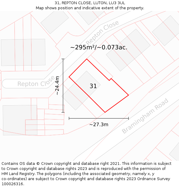31, REPTON CLOSE, LUTON, LU3 3UL: Plot and title map