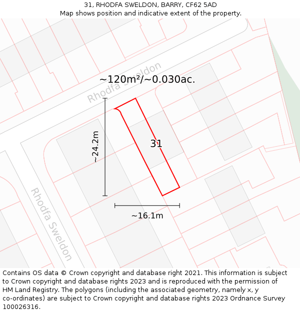 31, RHODFA SWELDON, BARRY, CF62 5AD: Plot and title map