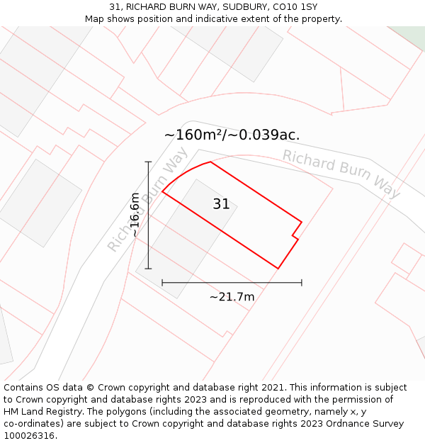 31, RICHARD BURN WAY, SUDBURY, CO10 1SY: Plot and title map