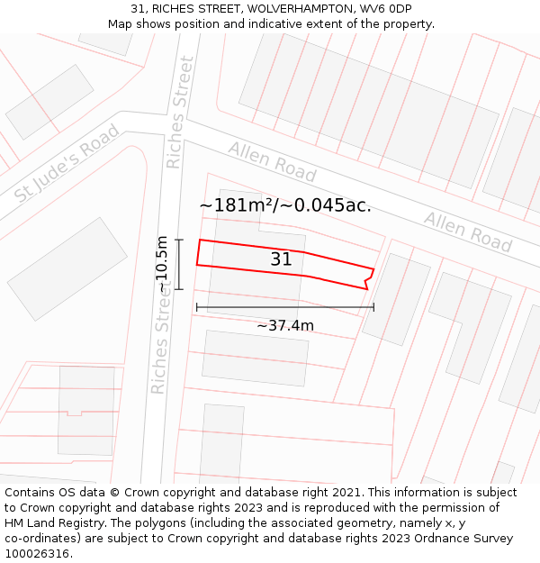 31, RICHES STREET, WOLVERHAMPTON, WV6 0DP: Plot and title map