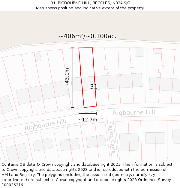 31, RIGBOURNE HILL, BECCLES, NR34 9JG: Plot and title map