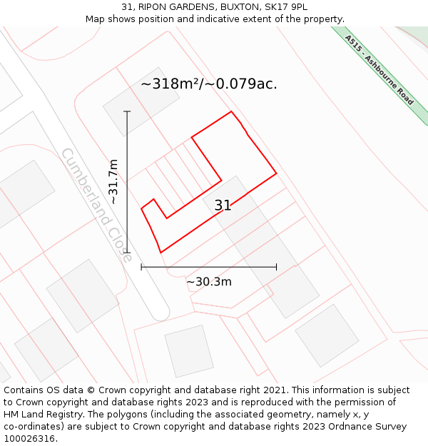 31, RIPON GARDENS, BUXTON, SK17 9PL: Plot and title map