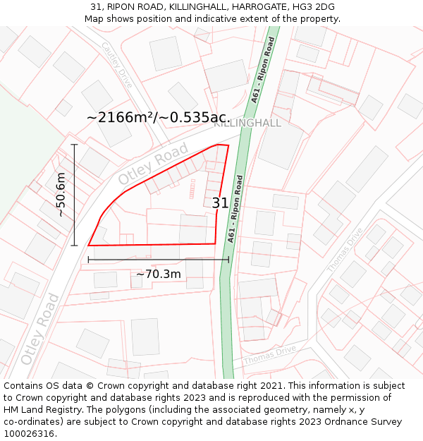 31, RIPON ROAD, KILLINGHALL, HARROGATE, HG3 2DG: Plot and title map
