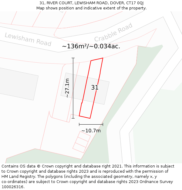 31, RIVER COURT, LEWISHAM ROAD, DOVER, CT17 0QJ: Plot and title map