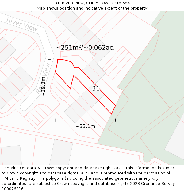 31, RIVER VIEW, CHEPSTOW, NP16 5AX: Plot and title map