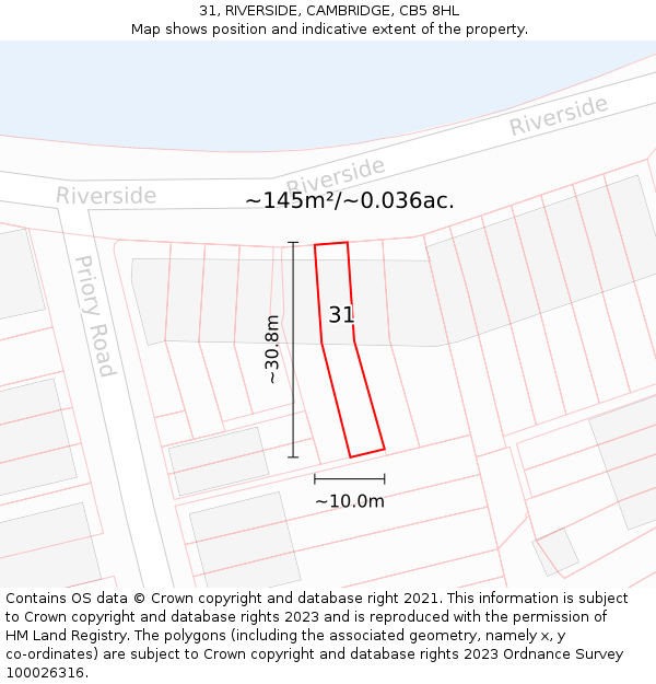 31, RIVERSIDE, CAMBRIDGE, CB5 8HL: Plot and title map