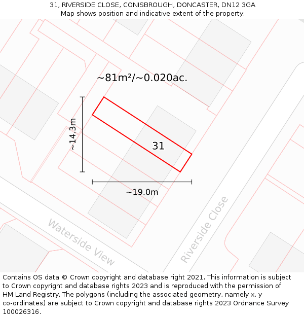 31, RIVERSIDE CLOSE, CONISBROUGH, DONCASTER, DN12 3GA: Plot and title map