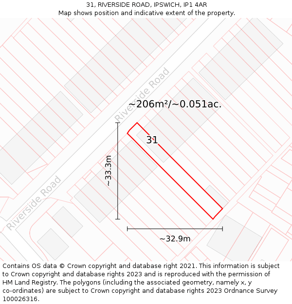 31, RIVERSIDE ROAD, IPSWICH, IP1 4AR: Plot and title map