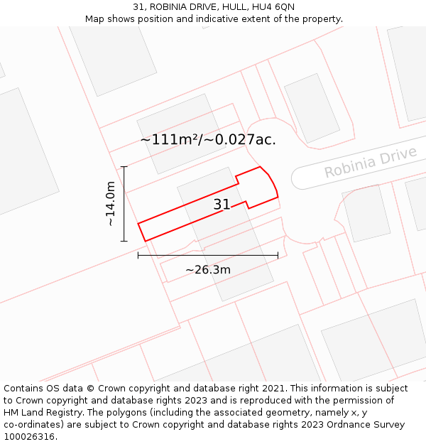 31, ROBINIA DRIVE, HULL, HU4 6QN: Plot and title map