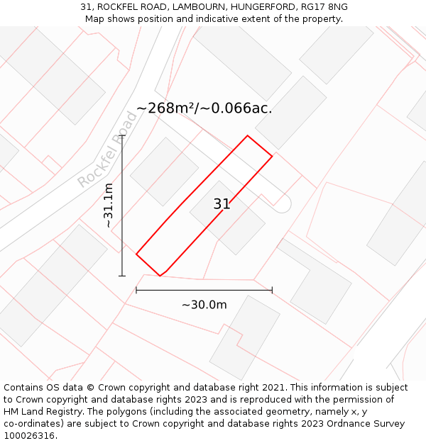 31, ROCKFEL ROAD, LAMBOURN, HUNGERFORD, RG17 8NG: Plot and title map