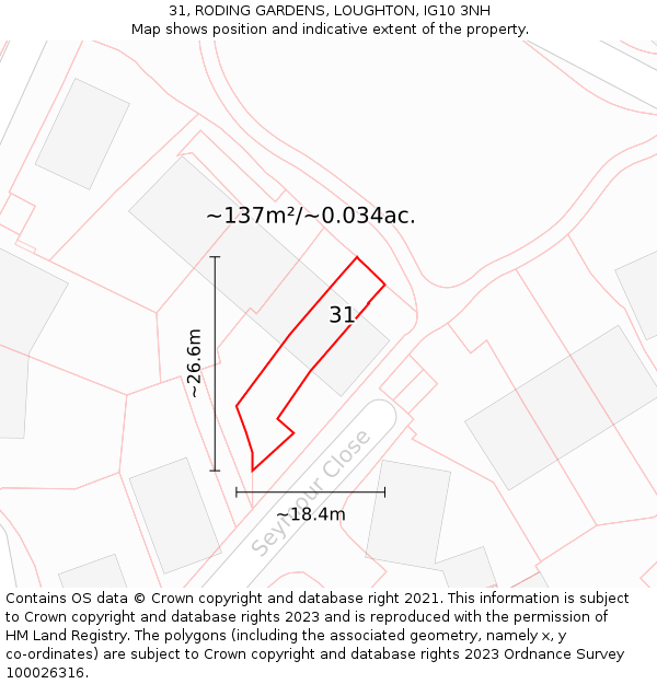 31, RODING GARDENS, LOUGHTON, IG10 3NH: Plot and title map