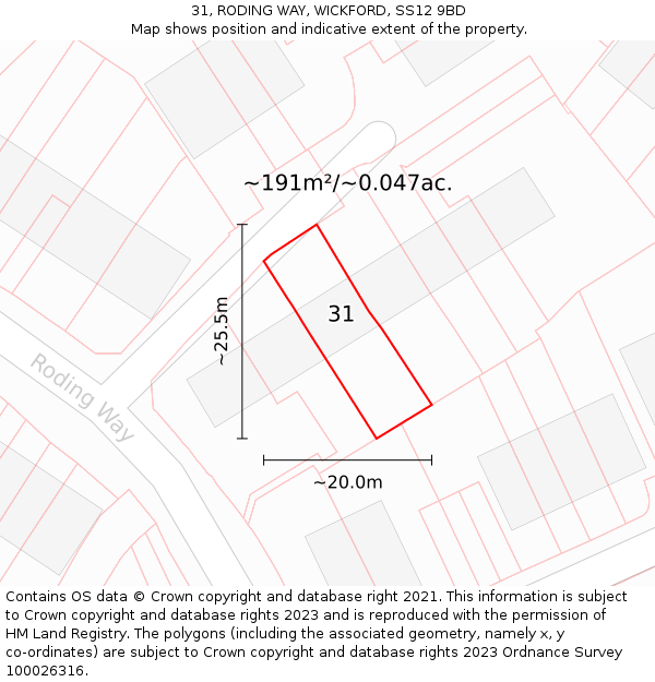 31, RODING WAY, WICKFORD, SS12 9BD: Plot and title map