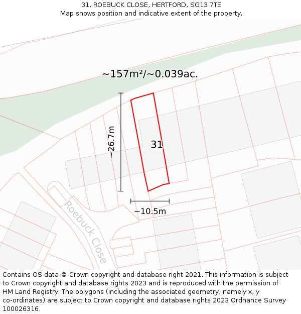 31, ROEBUCK CLOSE, HERTFORD, SG13 7TE: Plot and title map