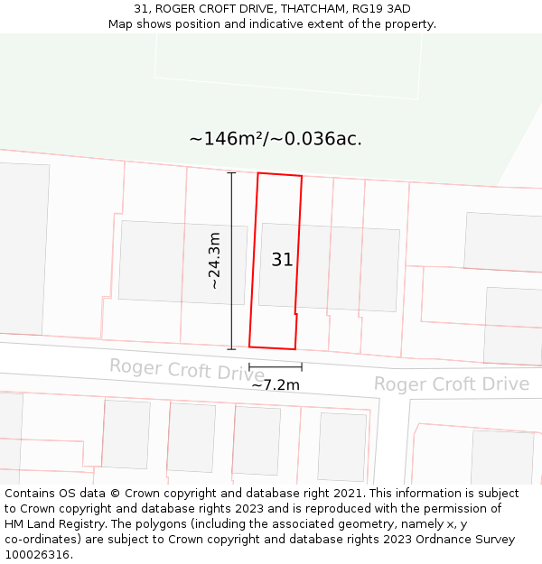 31, ROGER CROFT DRIVE, THATCHAM, RG19 3AD: Plot and title map