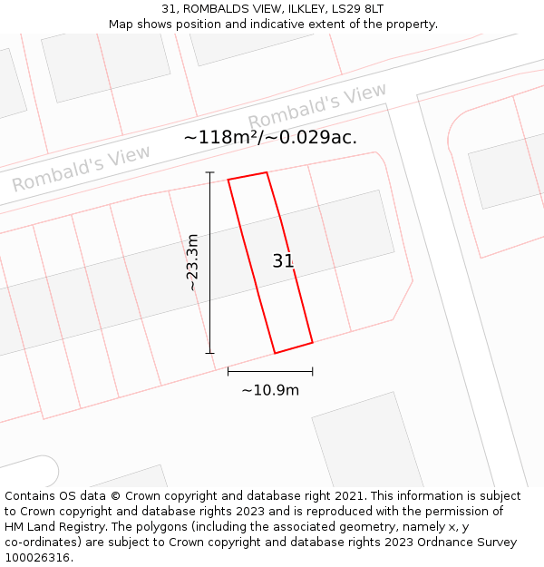 31, ROMBALDS VIEW, ILKLEY, LS29 8LT: Plot and title map