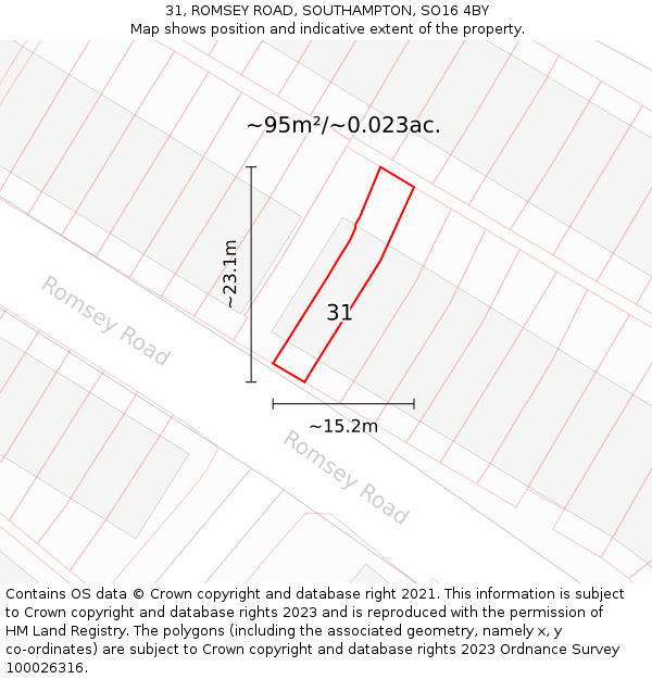 31, ROMSEY ROAD, SOUTHAMPTON, SO16 4BY: Plot and title map