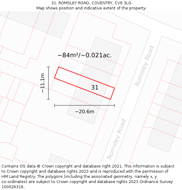 31, ROMSLEY ROAD, COVENTRY, CV6 3LG: Plot and title map